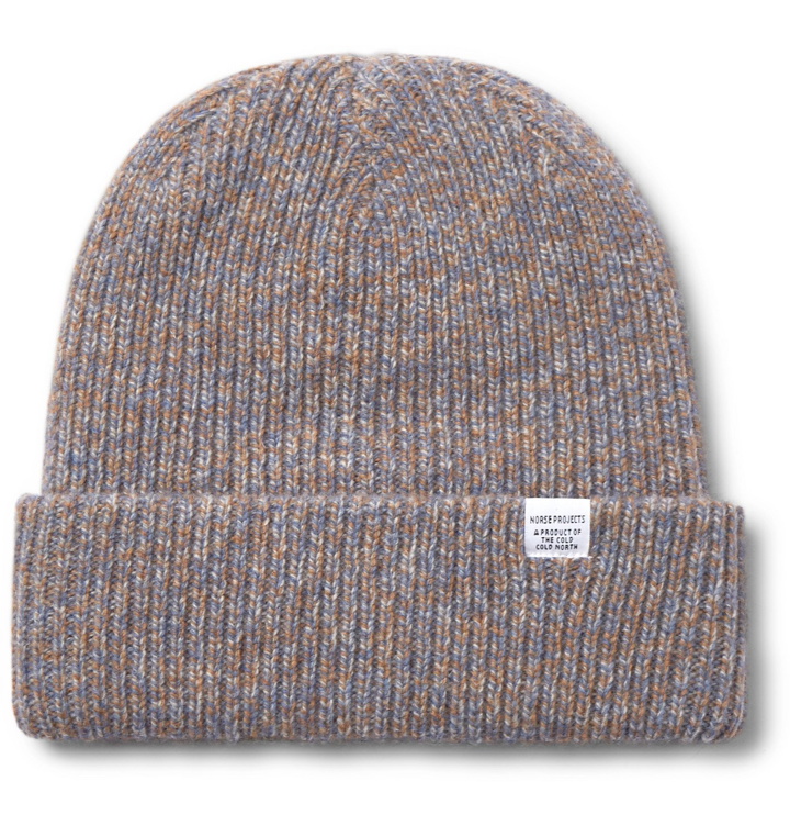 Photo: Norse Projects - Ribbed Mélange Wool Beanie - Blue