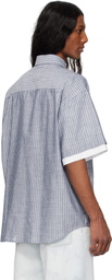 le PÈRE Navy Double Short Sleeve Button Down Shirt