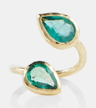 Octavia Elizabeth Moi and Toi 18kt gold ring with emeralds