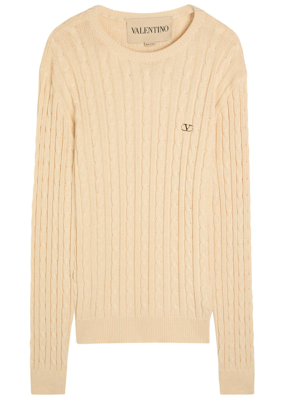 Valentino Garavani Vlogo Cable-knit Cotton Jumper Cream
