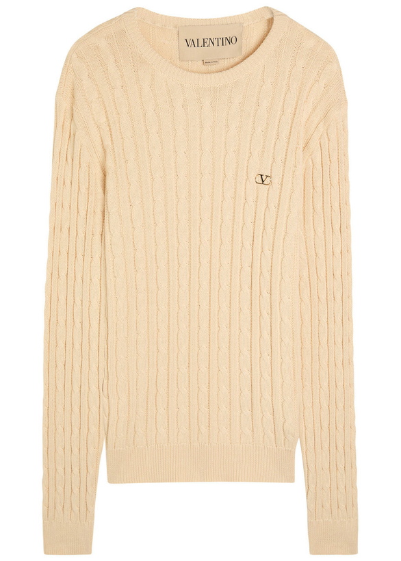 Photo: Valentino Garavani Vlogo Cable-knit Cotton Jumper Cream
