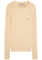 Valentino Garavani Vlogo Cable-knit Cotton Jumper Cream