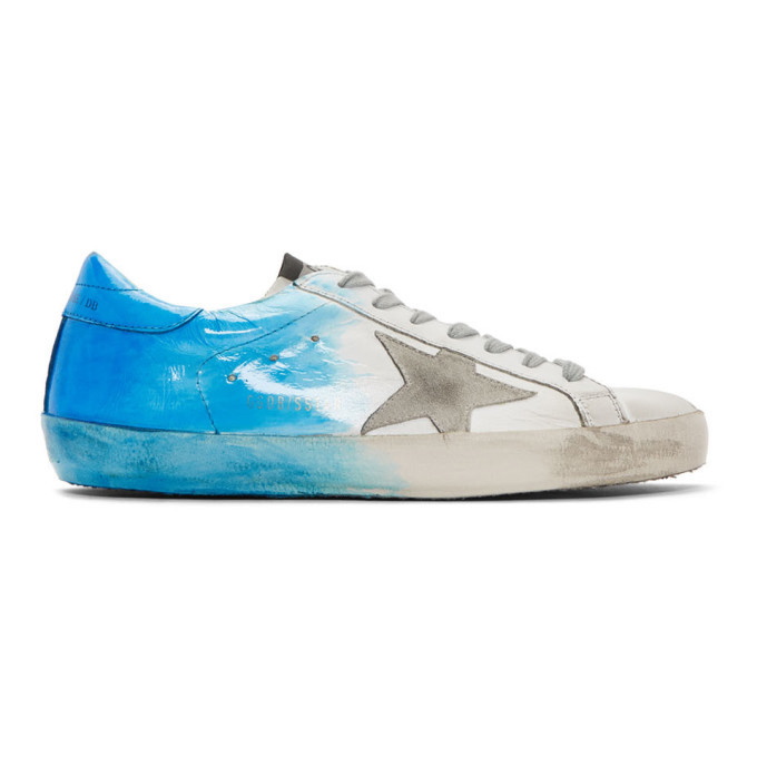 Photo: Golden Goose White and Blue Spray Superstar Sneakers