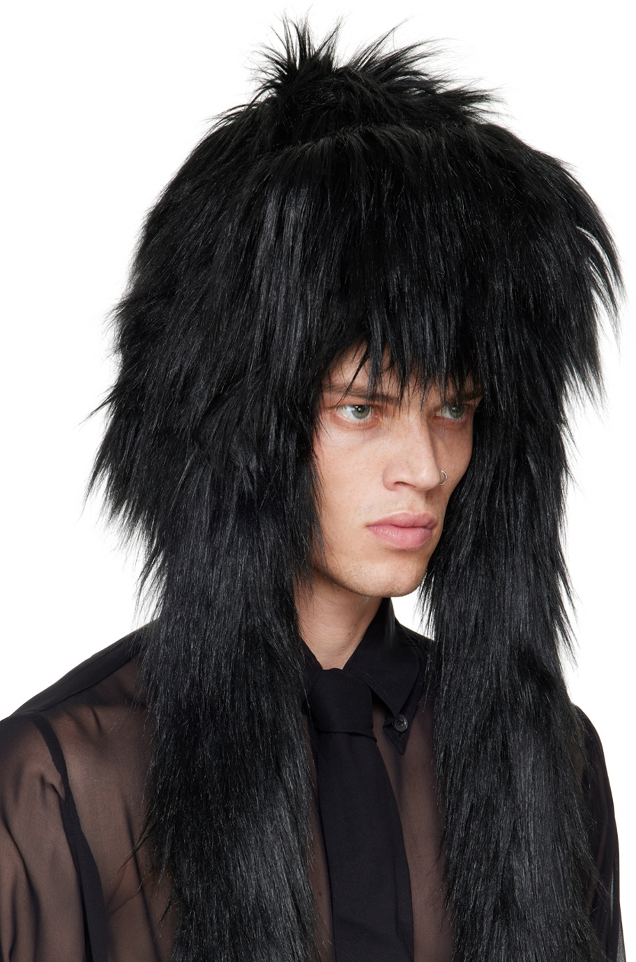 VAQUERA Black Furry Faux-Fur Aviator Hat