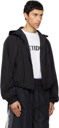 We11done Black Gathered Neck Hoodie Jacket
