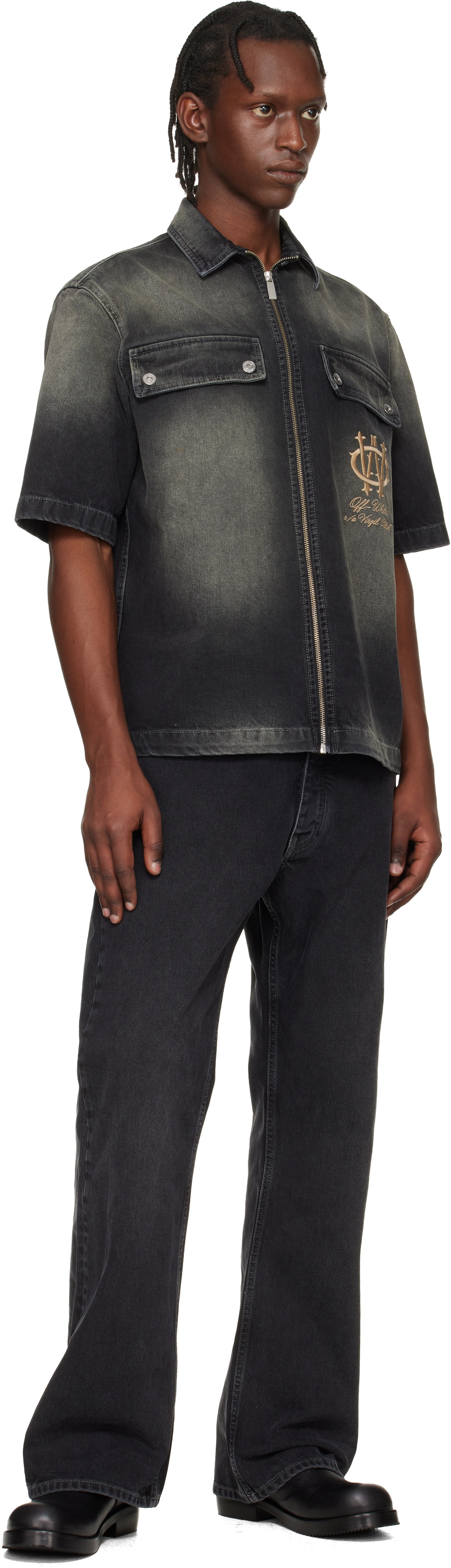 Off-White Black Zip Bowling Denim Shirt