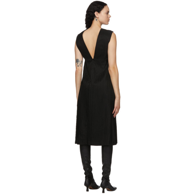 Mame Kurogouchi Black Ribbon Stripe V-Neck Dress