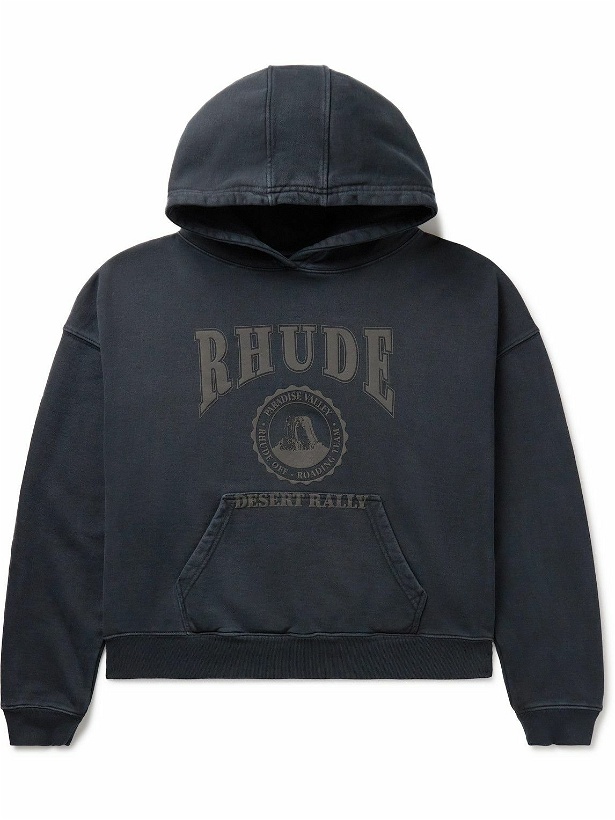 Photo: Rhude - Desert Valley Cropped Logo-Print Cotton-Jersey Hoodie - Black