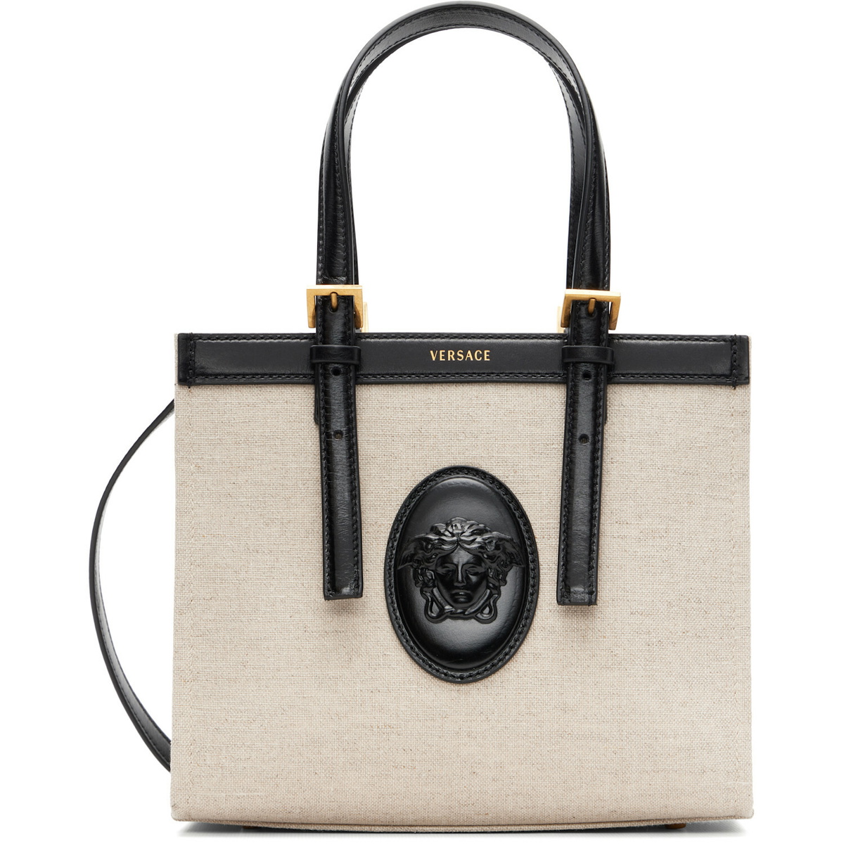 Versace Beige & Black Rivière Mini Canvas Tote