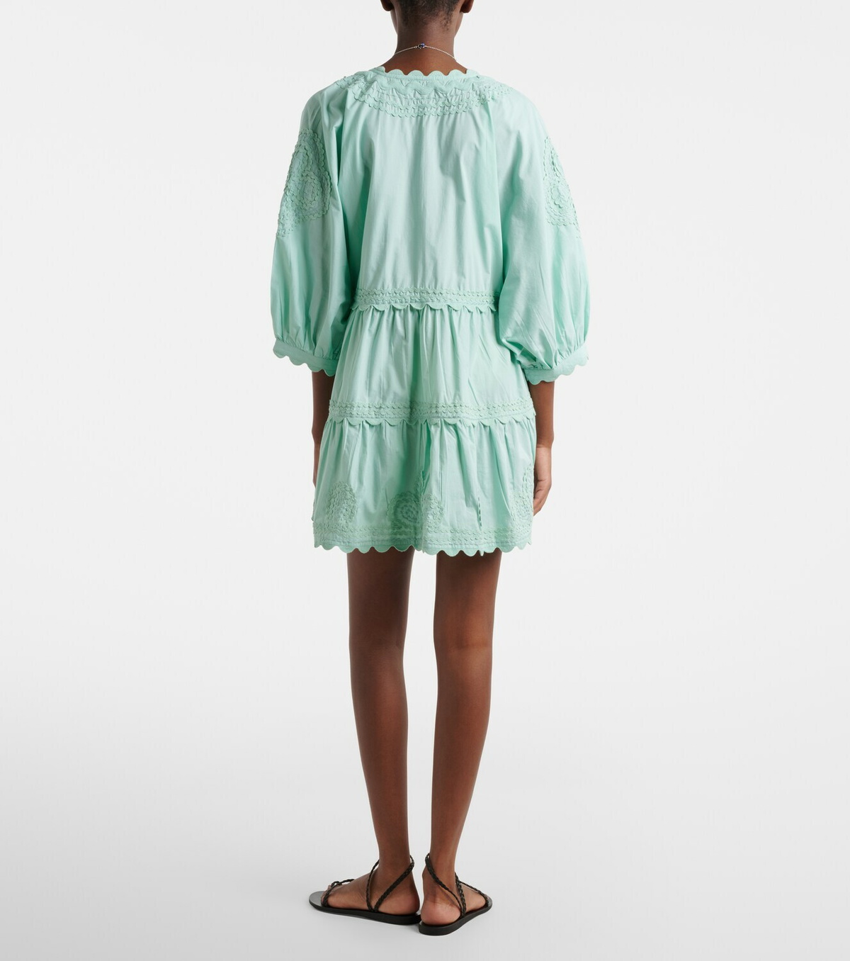 Juliet Dunn Embroidered scalloped cotton poplin minidress