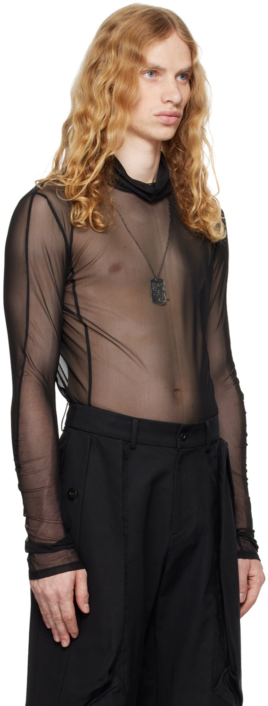 【CARNET-ARCHIVE】3l Plates L/S Tee CARNET-ARCHIVE Black 3 Metal Plates Necklace Sheer T-shirt