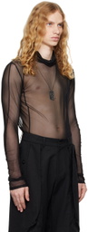 CARNET-ARCHIVE Black 3 Metal Plates Necklace Sheer T-shirt