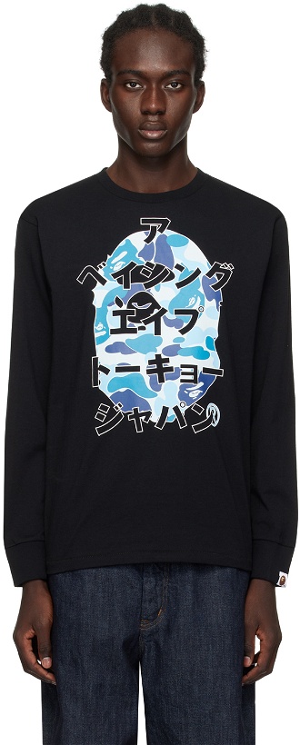 Photo: BAPE Black ABC Camo Japanese Letters Long Sleeve T-Shirt