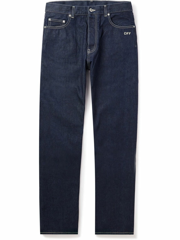 Photo: Off-White - Logo-Embroidered Straight-Leg Jeans - Blue