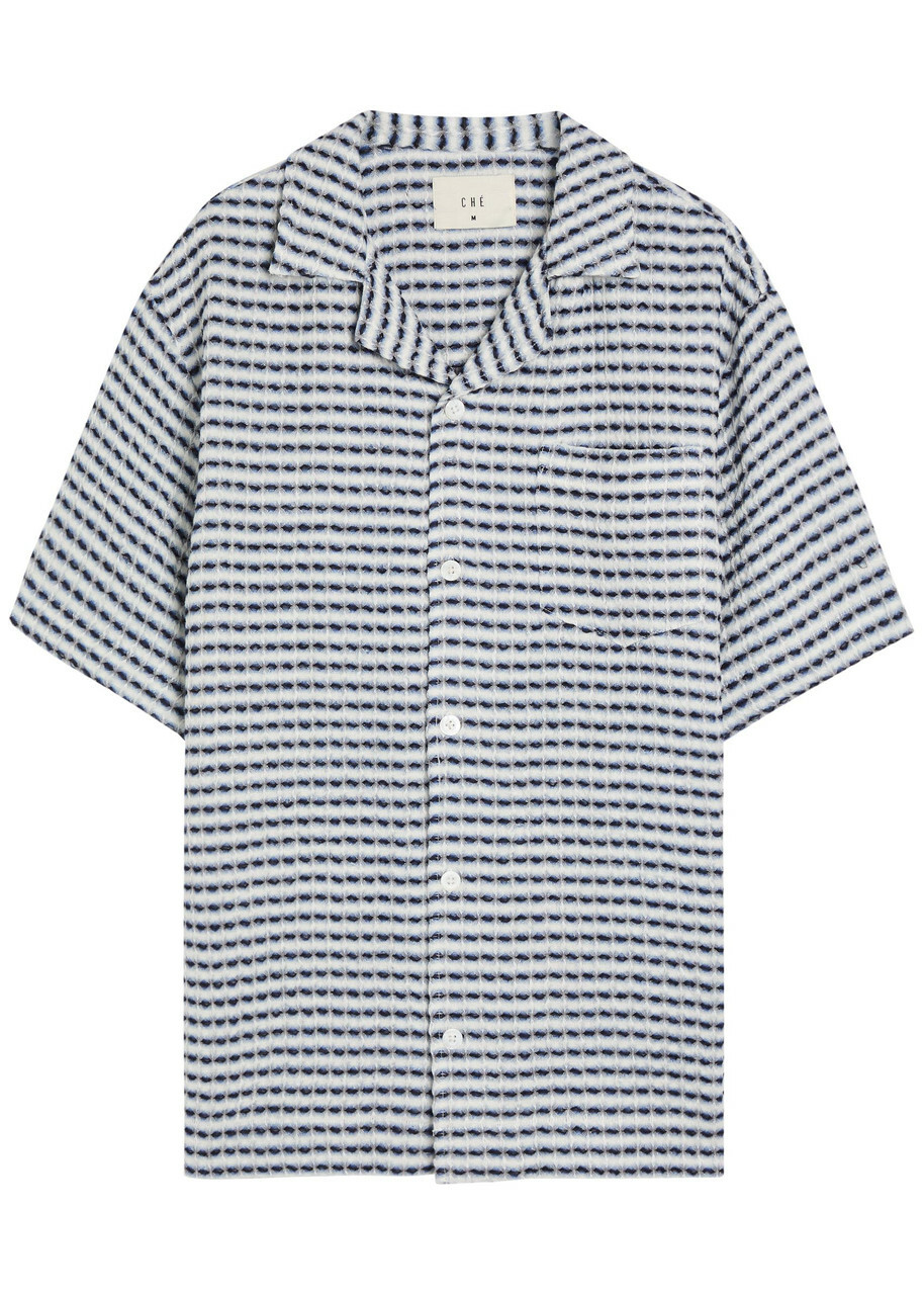 Che Textured Patterned Linen Shirt Navy
