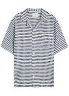 Che Textured Patterned Linen Shirt Navy