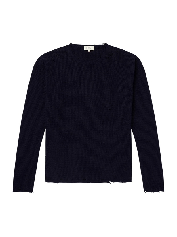 Photo: SECOND / LAYER - Distressed Waffle-Knit Wool and Cashmere-Blend Sweater - Blue
