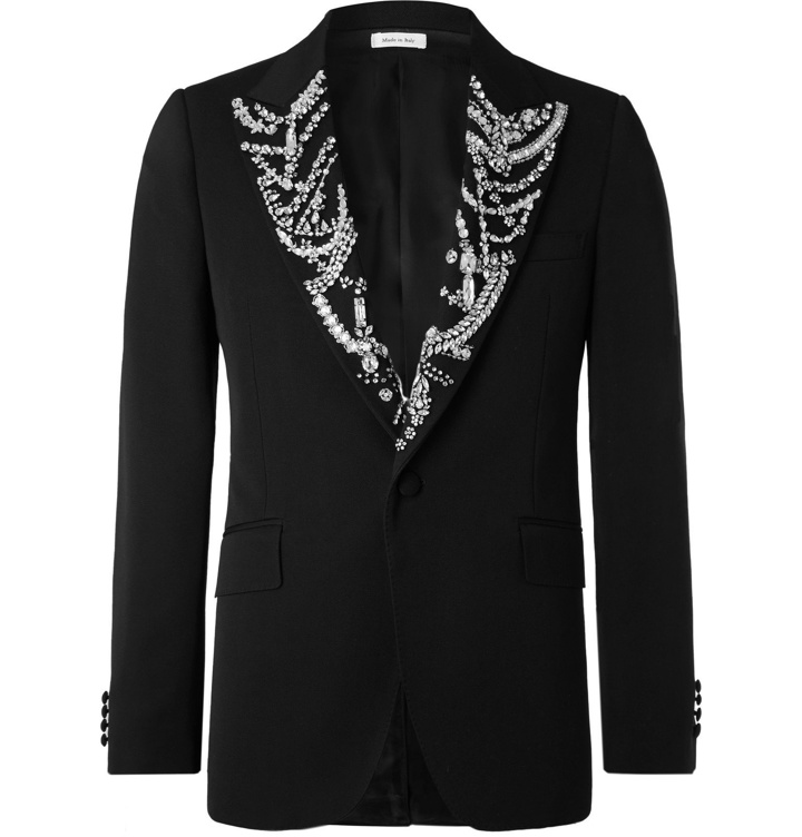 Photo: Alexander McQueen - Slim-Fit Embellished Wool-Barathea Tuxedo Jacket - Black