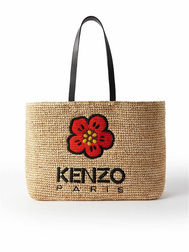 Photo: KENZO - Large Embroidered Leather-Trimmed Raffia Tote Bag