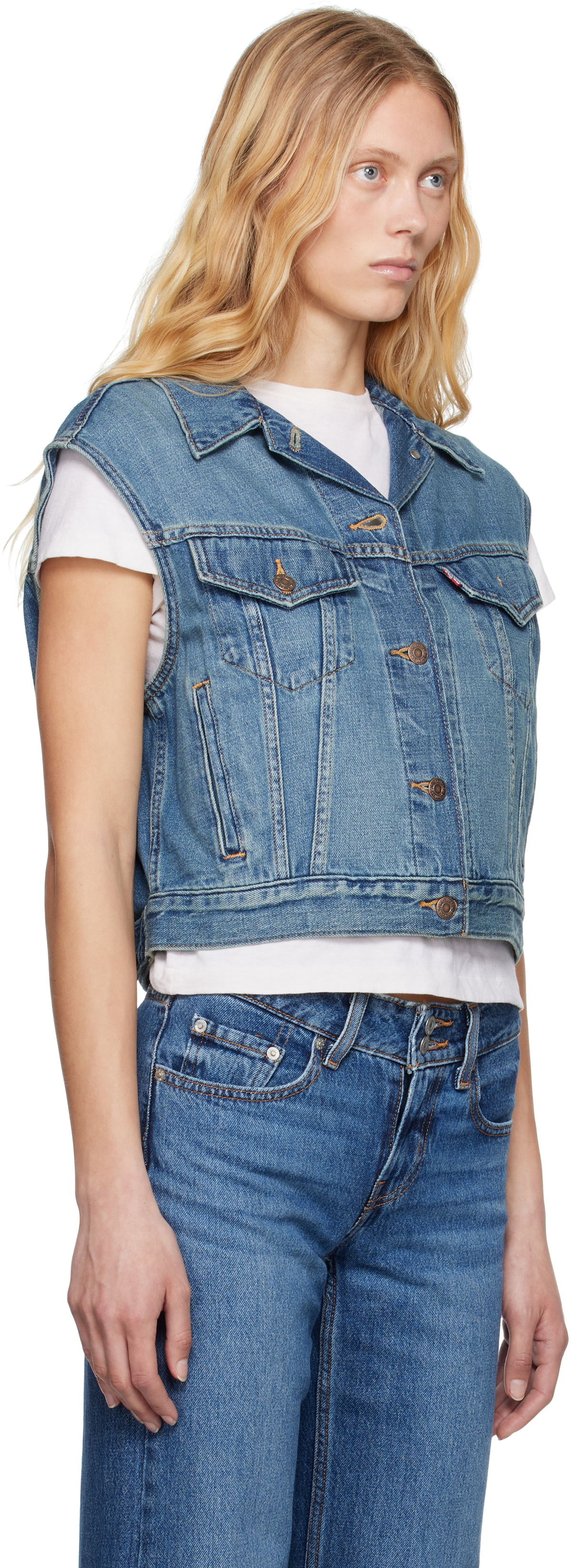 Levi's Blue Shrunken '90s Linen+ Lightweight Denim Vest