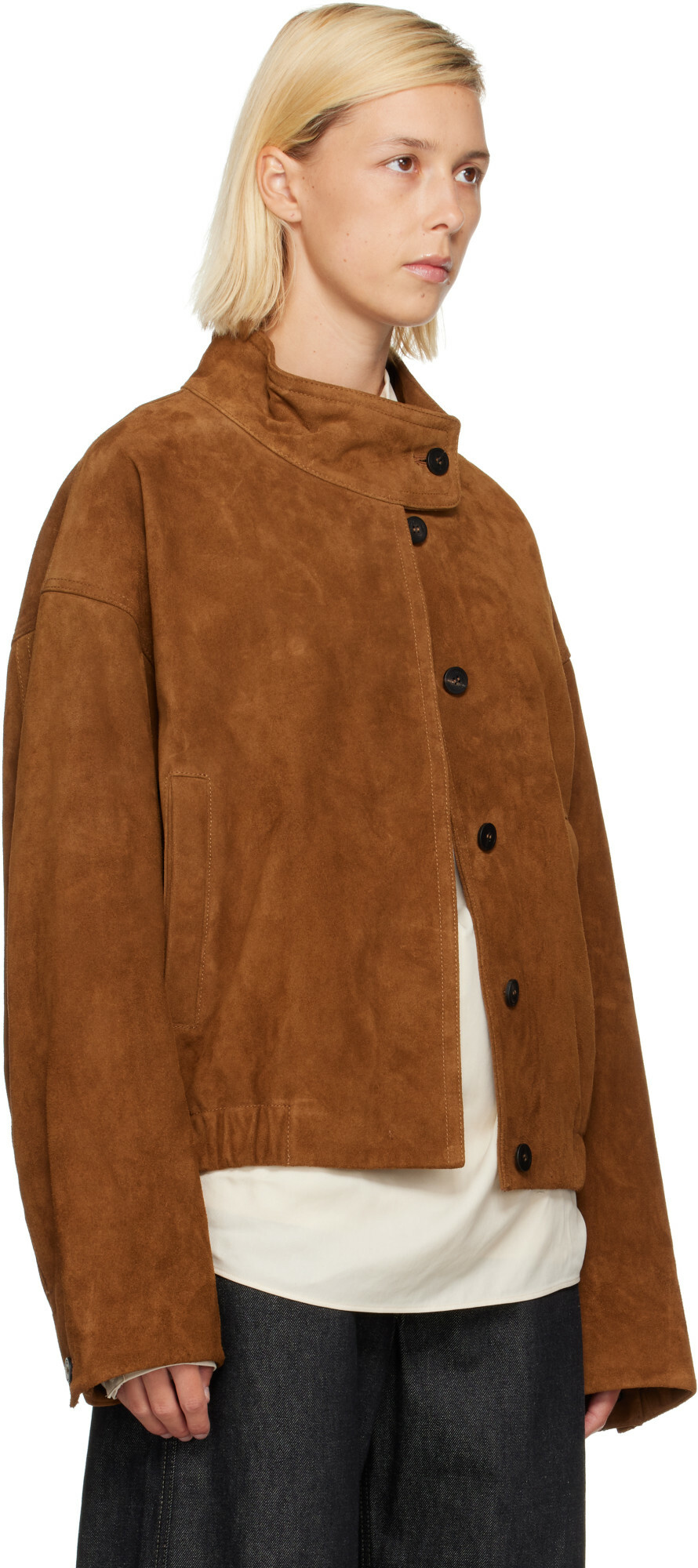 LE17SEPTEMBRE Tan Funnel Neck Suede Jacket