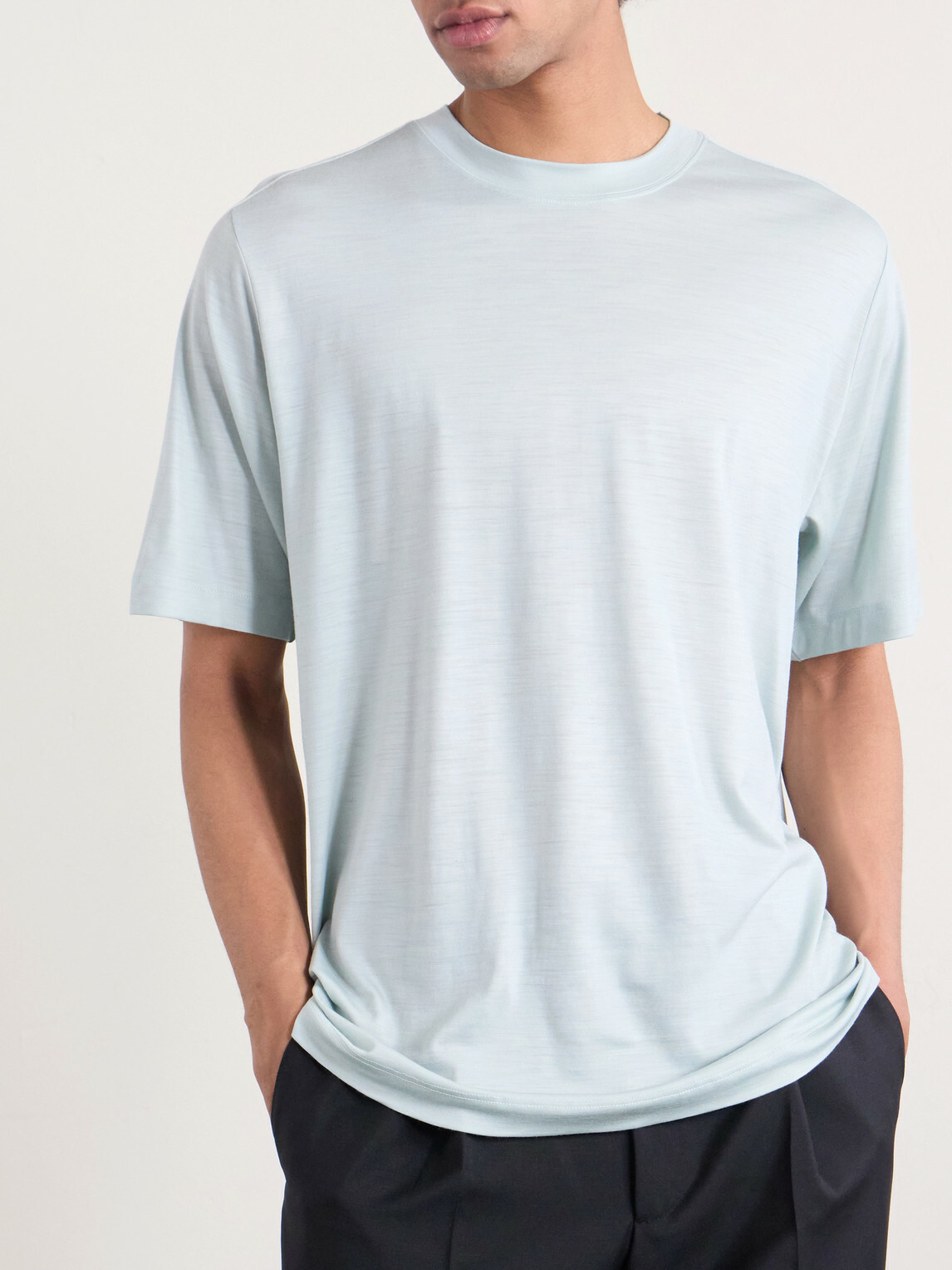 SEASE - Runner Logo-Print Merino Wool T-Shirt - Blue
