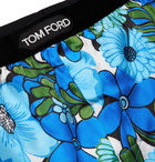 TOM FORD - Velvet-Trimmed Printed Stretch Silk-Satin Pyjama Trousers - Blue