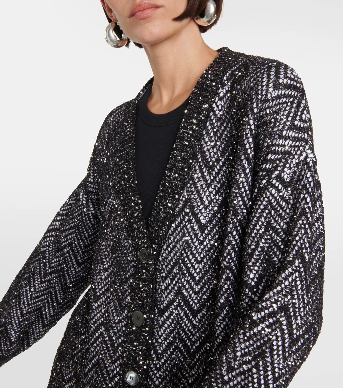 Pull col rond à motif zigzag flammé Beige & Bourgogne
