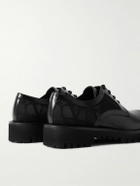 Valentino Garavani - Glossed-Leather and Logo-Jacquard Satin Derby Shoes - Black