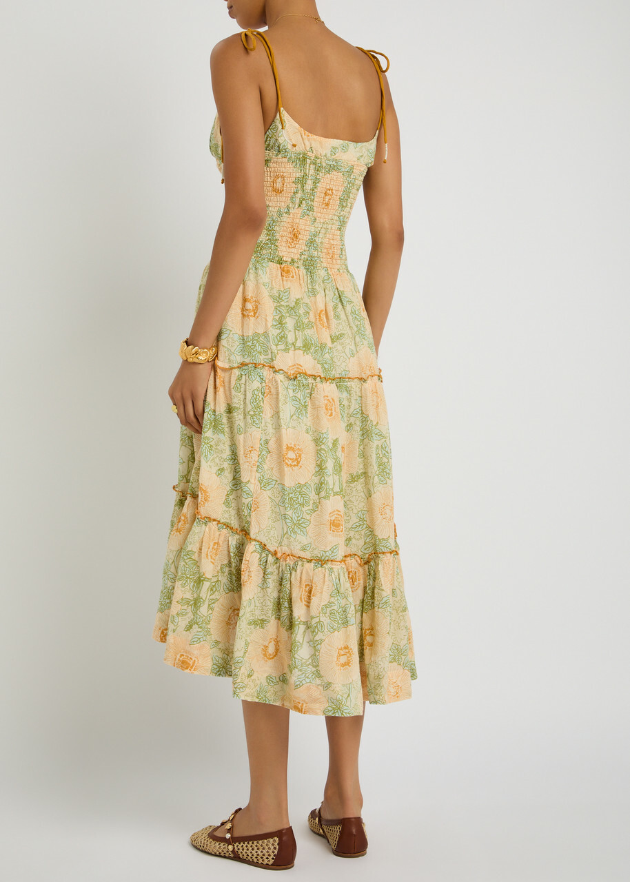 Free People Adriel Floral-print Cotton Midi Dress Ivory