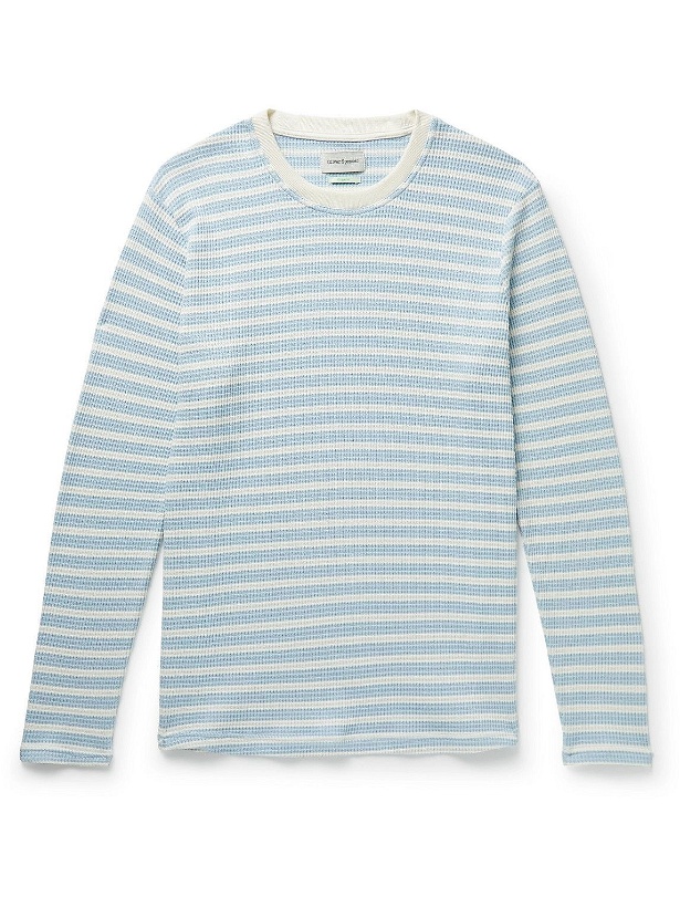 Photo: Oliver Spencer - Striped Waffle-Knit Organic Cotton-Blend T-Shirt - Blue