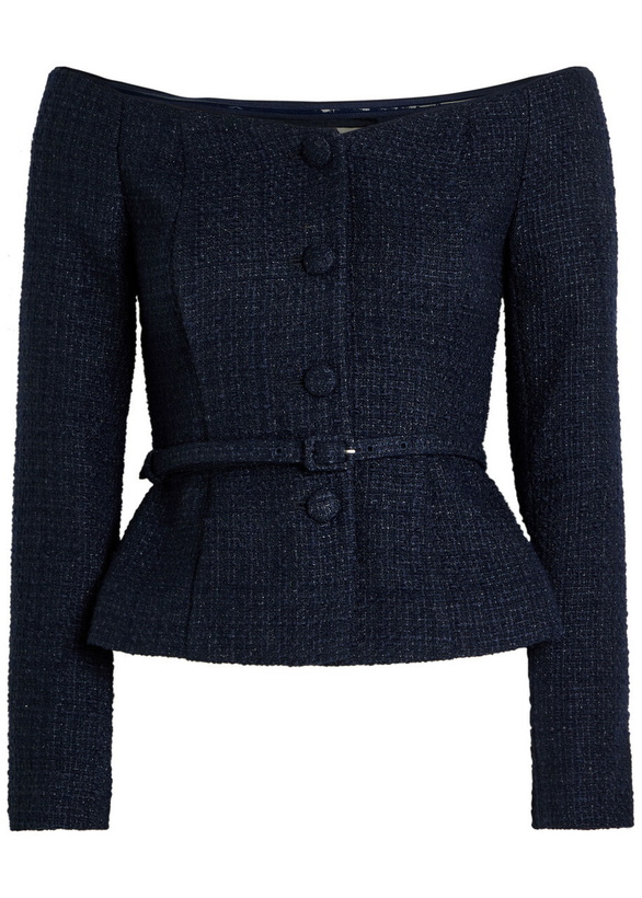 Photo: Roland Mouret Off-the-shoulder Bouclé top Navy