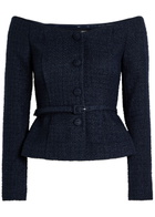 Roland Mouret Off-the-shoulder Bouclé top Navy
