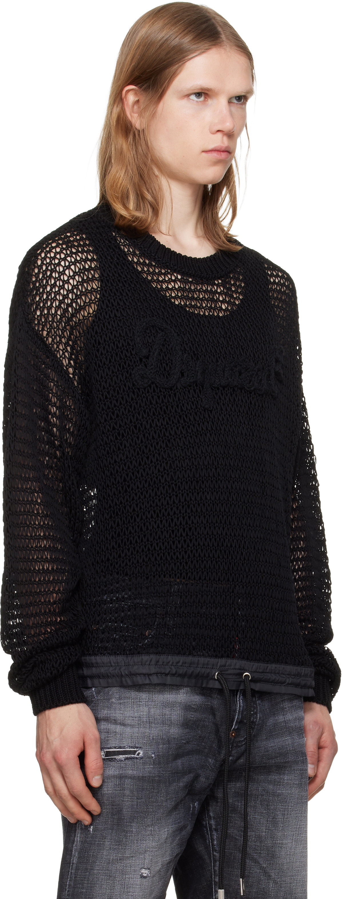 Dsquared2 Black 'Dsquared2 Signature' Open Work Sweater