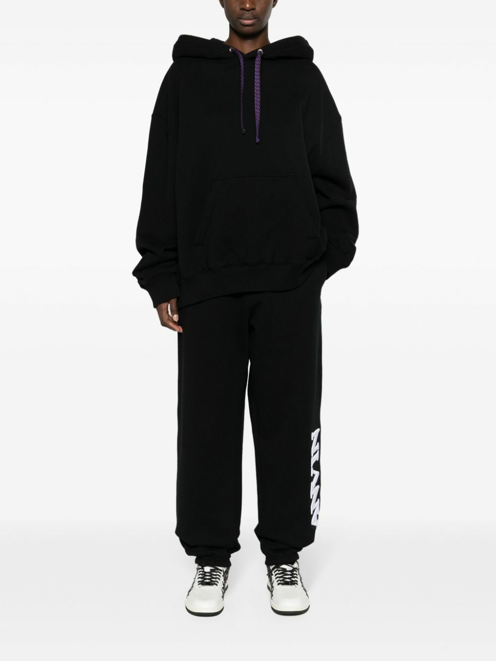 Lanvin Black Logo-Embroidered Cotton Track Pants