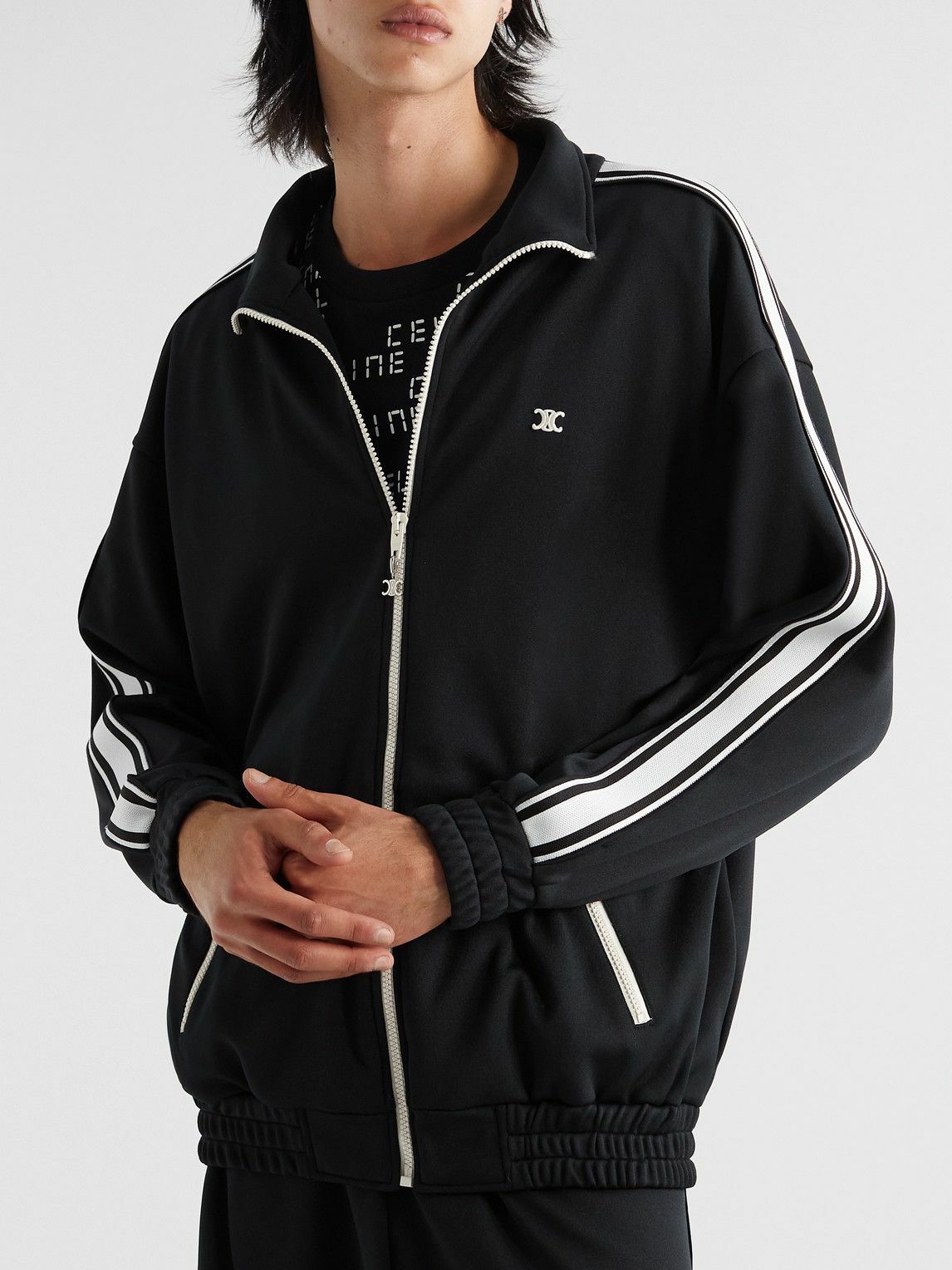 CELINE - Striped Jersey Track Jacket - Black Celine