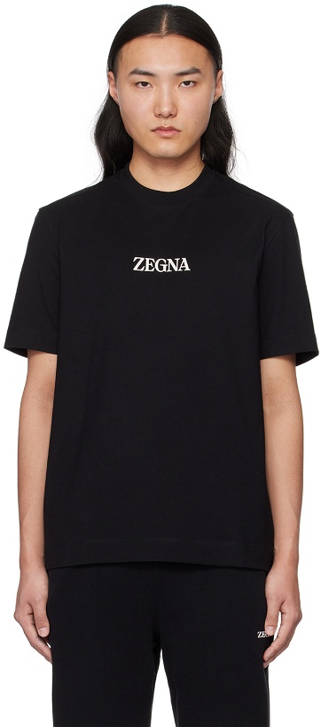Photo: ZEGNA Black Crewneck T-Shirt