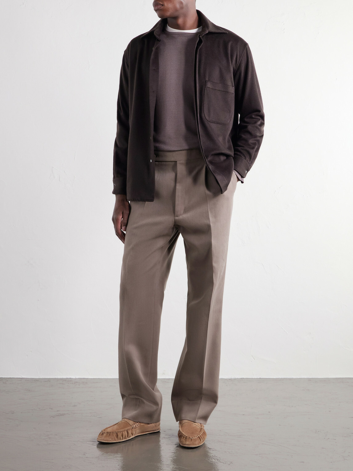 Stòffa - Straight-Leg Pleated Cotton-Twill Trousers - Brown