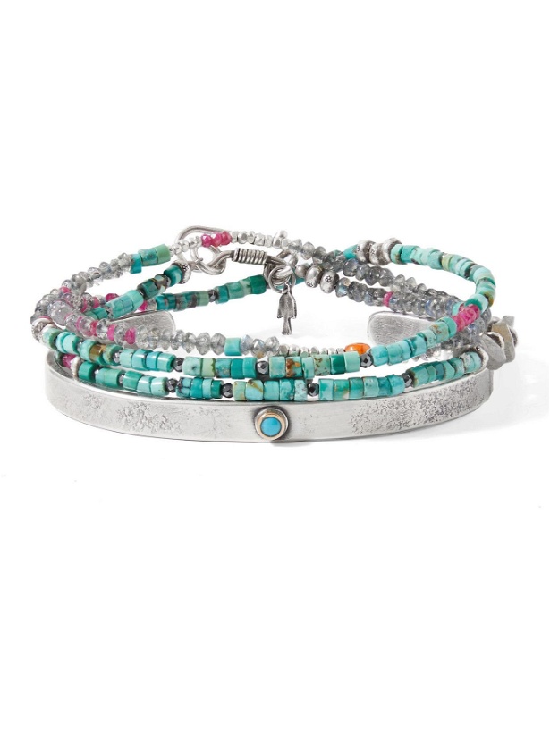 Photo: Peyote Bird - Sierra Madre Set of Two Sterling Silver and Turquoise Beaded Bracelets