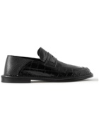 LOEWE - Collapsible-Heel Croc-Effect and Full-Grain Leather Penny Loafers - Black
