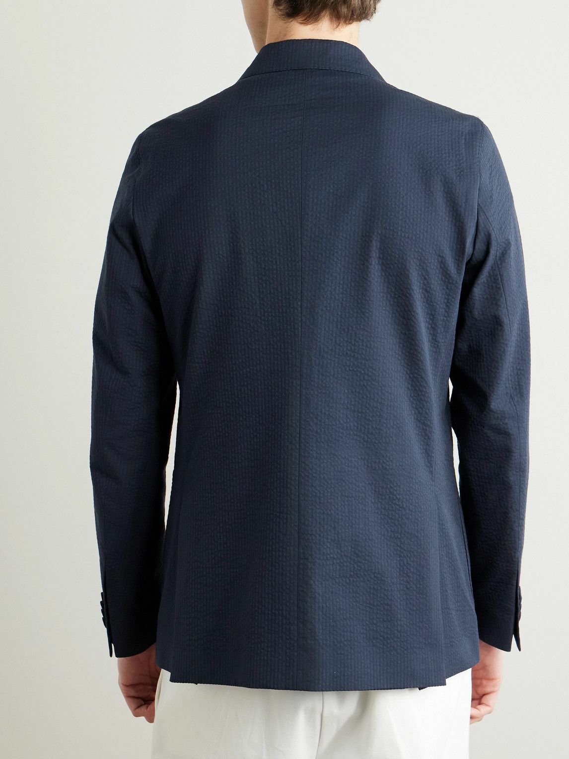 Officine Générale - Leon Double-Breasted Striped Cotton-Seersucker Jacket - Blue