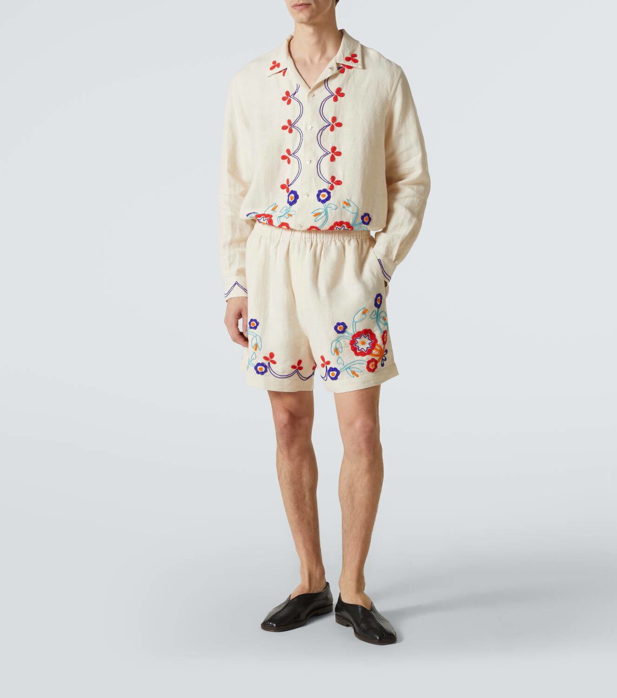 Bode Garden Party beaded linen shorts