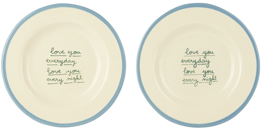 Laetitia Rouget Blue & Green 'Love You Everyday' Dessert Plate Set