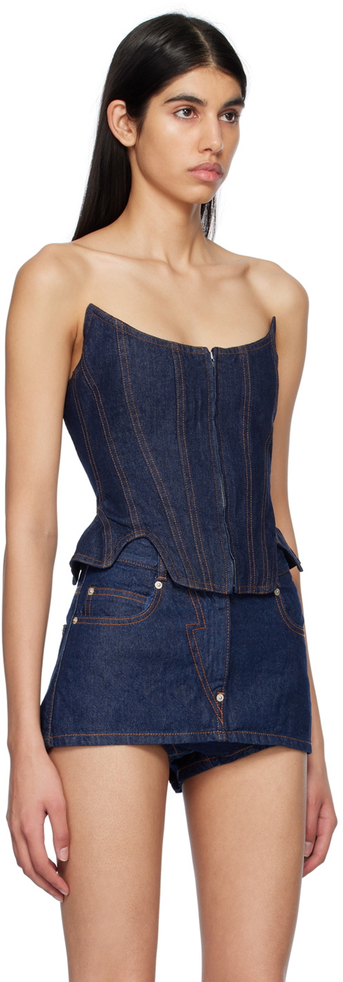 Pushbutton Navy Cutout Denim Bustier