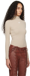 Courrèges Beige Reedition Rib Knit Mock Neck Sweater