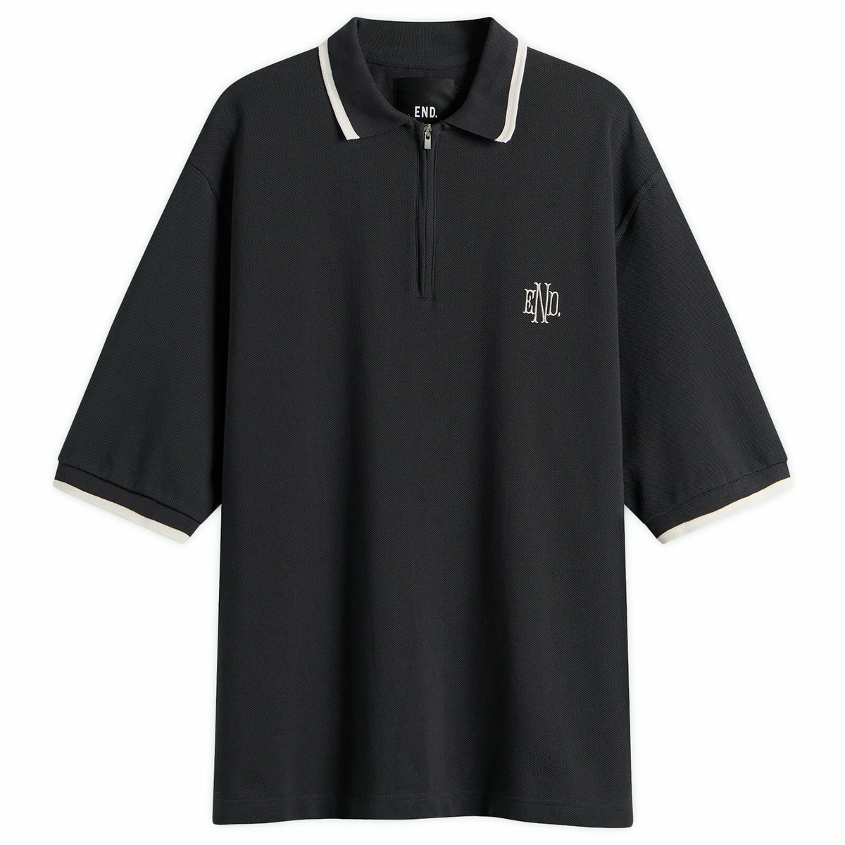 END. Piquet Polo in Cinder Black/Off White