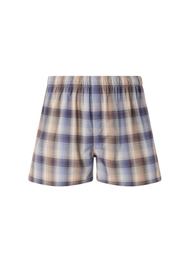 Photo: TEKLA - Auralee Checked Organic Cotton-Flannel Boxers - Blue