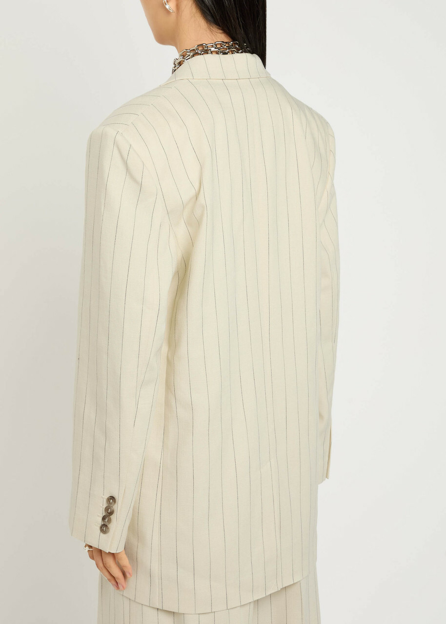 Anine Bing Sara Pinstriped Woven Blazer Cream