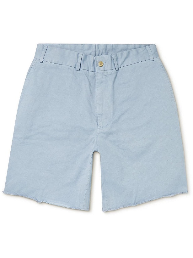 Photo: Beams Plus - Wide-Leg Distressed Cotton-Gabardine Bermuda Shorts - Blue