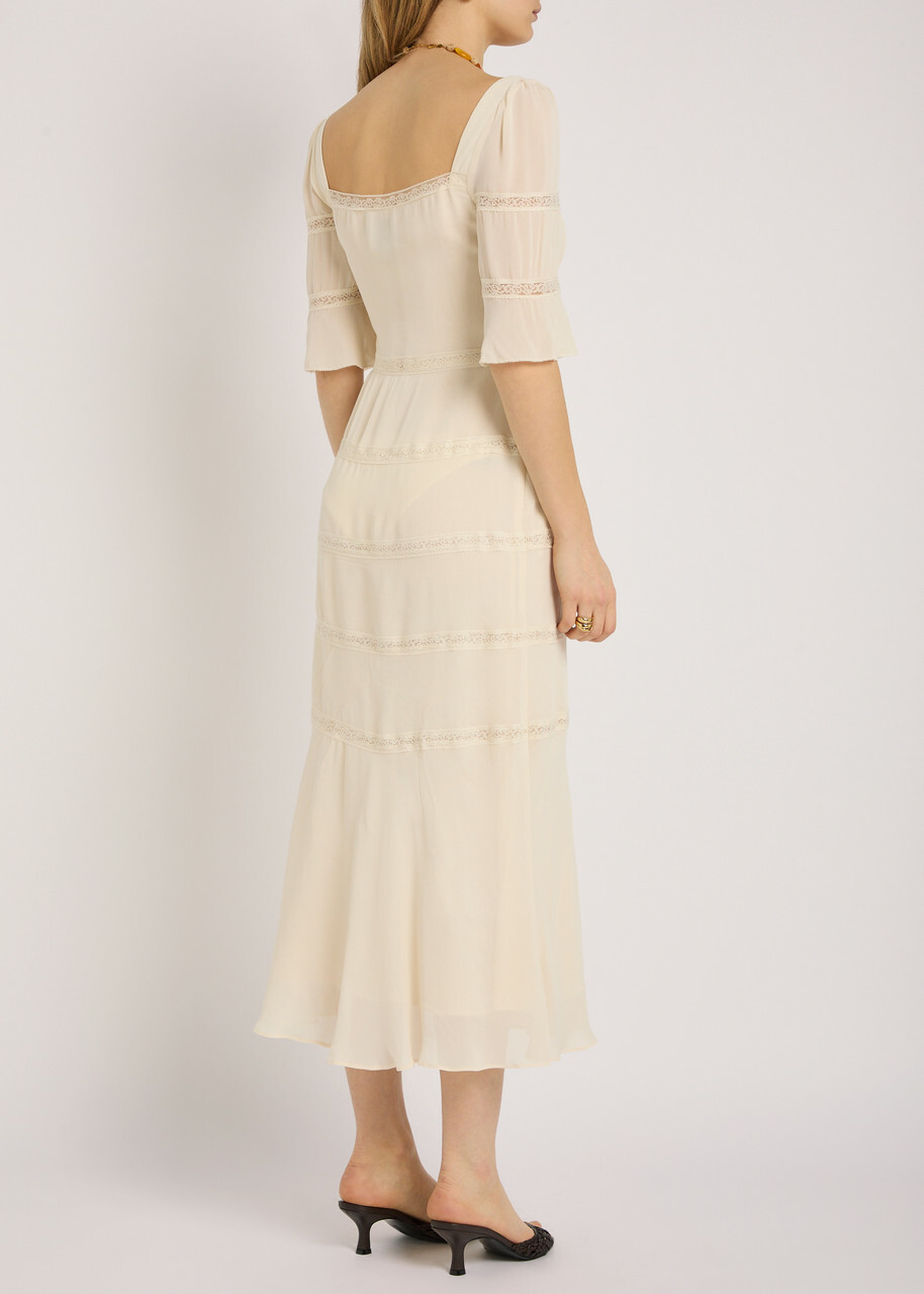 Reformation Laverna Lace-trim Chiffon Midi Dress Cream